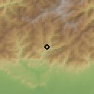 Shaded relief of the 57 km around Ilām, drawn from the GMTED2010 grid