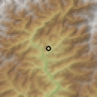 Shaded relief of the 57 km around Khāndbāri, drawn from the GMTED2010 grid