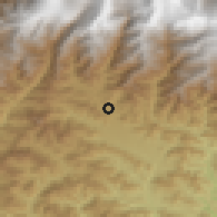 Shaded relief of the 57 km around Pokharā, drawn from the GMTED2010 grid