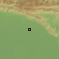 Shaded relief of the 57 km around Ramgram, drawn from the GMTED2010 grid