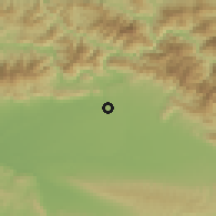 Shaded relief of the 57 km around Bharatpur, drawn from the GMTED2010 grid