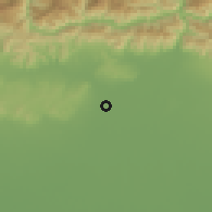 Shaded relief of the 57 km around Triyuga, drawn from the GMTED2010 grid