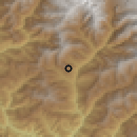 Shaded relief of the 57 km around Bhimeshwar, drawn from the GMTED2010 grid