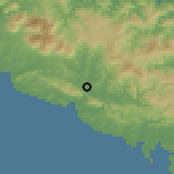 Shaded relief of the 58 km around Bourail, drawn from the GMTED2010 grid