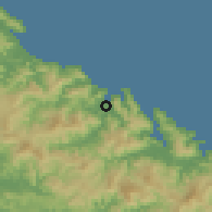 Shaded relief of the 58 km around Kouaoua, drawn from the GMTED2010 grid