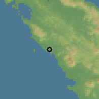 Shaded relief of the 58 km around Koumac, drawn from the GMTED2010 grid