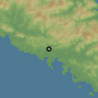 Shaded relief of the 58 km around Moindou, drawn from the GMTED2010 grid