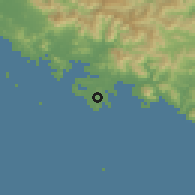 Shaded relief of the 58 km around Nouméa, drawn from the GMTED2010 grid