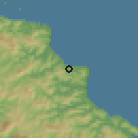 Shaded relief of the 58 km around Poindimié, drawn from the GMTED2010 grid