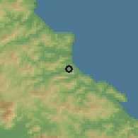 Shaded relief of the 58 km around Ponerihouen, drawn from the GMTED2010 grid