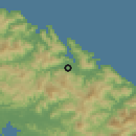 Shaded relief of the 58 km around Canala, drawn from the GMTED2010 grid