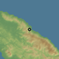 Shaded relief of the 58 km around Pouébo, drawn from the GMTED2010 grid