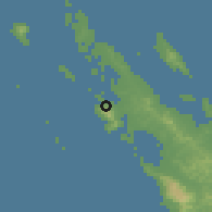 Shaded relief of the 58 km around Poum, drawn from the GMTED2010 grid