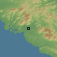 Shaded relief of the 58 km around Poya, drawn from the GMTED2010 grid
