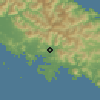 Shaded relief of the 58 km around Dumbéa, drawn from the GMTED2010 grid