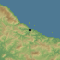 Shaded relief of the 58 km around Hienghène, drawn from the GMTED2010 grid