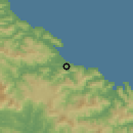 Shaded relief of the 58 km around Houaïlu, drawn from the GMTED2010 grid