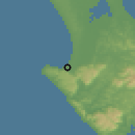 Shaded relief of the 55 km around Ahipara, drawn from the GMTED2010 grid
