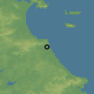 Shaded relief of the 55 km around Mangawhai Heads, drawn from the GMTED2010 grid