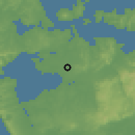 Shaded relief of the 54 km around Manukau, drawn from the GMTED2010 grid