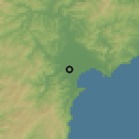 Shaded relief of the 54 km around Manutuke, drawn from the GMTED2010 grid