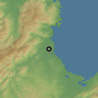 Shaded relief of the 53 km around Motueka, drawn from the GMTED2010 grid