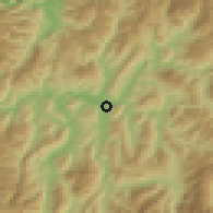 Shaded relief of the 53 km around Murchison, drawn from the GMTED2010 grid