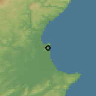 Shaded relief of the 53 km around Napier, drawn from the GMTED2010 grid