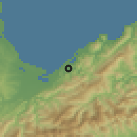 Shaded relief of the 53 km around Nelson, drawn from the GMTED2010 grid