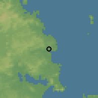 Shaded relief of the 55 km around Ngunguru, drawn from the GMTED2010 grid