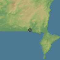 Shaded relief of the 54 km around Nuhaka, drawn from the GMTED2010 grid