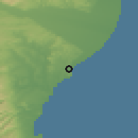 Shaded relief of the 51 km around Oamaru, drawn from the GMTED2010 grid