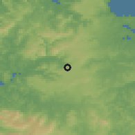 Shaded relief of the 55 km around Okaihau, drawn from the GMTED2010 grid