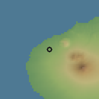 Shaded relief of the 54 km around Okato, drawn from the GMTED2010 grid