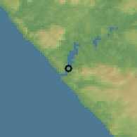 Shaded relief of the 55 km around Omapere and Opononi, drawn from the GMTED2010 grid