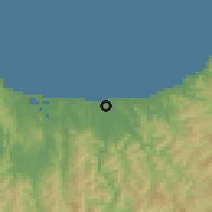 Shaded relief of the 54 km around Opotiki, drawn from the GMTED2010 grid