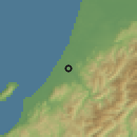 Shaded relief of the 53 km around Otaki, drawn from the GMTED2010 grid