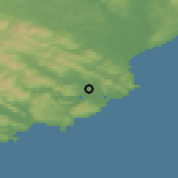 Shaded relief of the 51 km around Owaka, drawn from the GMTED2010 grid