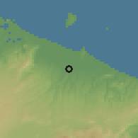 Shaded relief of the 54 km around Paengaroa, drawn from the GMTED2010 grid