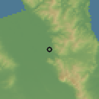Shaded relief of the 54 km around Paeroa, drawn from the GMTED2010 grid