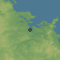 Shaded relief of the 55 km around Paihia, drawn from the GMTED2010 grid