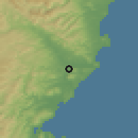 Shaded relief of the 51 km around Palmerston, drawn from the GMTED2010 grid