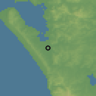 Shaded relief of the 54 km around Parakai, drawn from the GMTED2010 grid