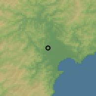 Shaded relief of the 54 km around Patutahi, drawn from the GMTED2010 grid