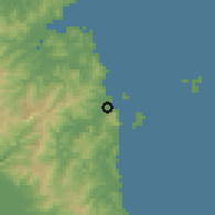 Shaded relief of the 54 km around Pauanui Beach, drawn from the GMTED2010 grid