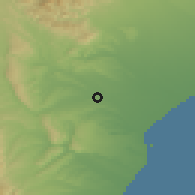 Shaded relief of the 52 km around Pleasant Point, drawn from the GMTED2010 grid