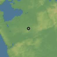 Shaded relief of the 54 km around Pukekohe, drawn from the GMTED2010 grid