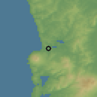 Shaded relief of the 54 km around Raglan, drawn from the GMTED2010 grid