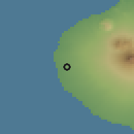 Shaded relief of the 54 km around Rahotu, drawn from the GMTED2010 grid