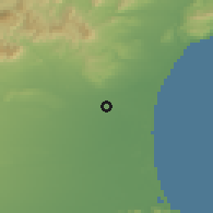 Shaded relief of the 52 km around Rangiora, drawn from the GMTED2010 grid